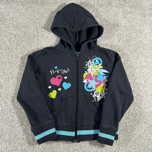 Disney Fairies Tinker Bell Zip Up Hoodie Black Girls Size S Graphic Sweatshirt